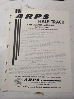 Arps Tractor Half-Track Axle Adapter Instruction Part List H94B Ford Case Oliver