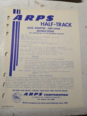 Arps Tractor Half-Track Axle Adapter Instruction Part List H94B Ford Case Massey