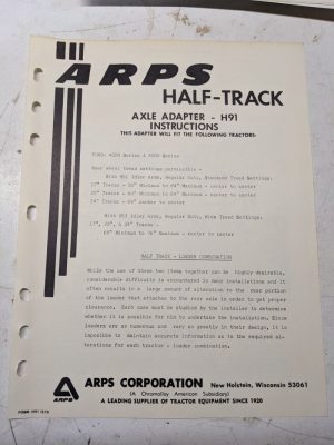 Arps Tractor Half-Track Axle Adapter Instructions Parts List H91 Ford 4000 5000