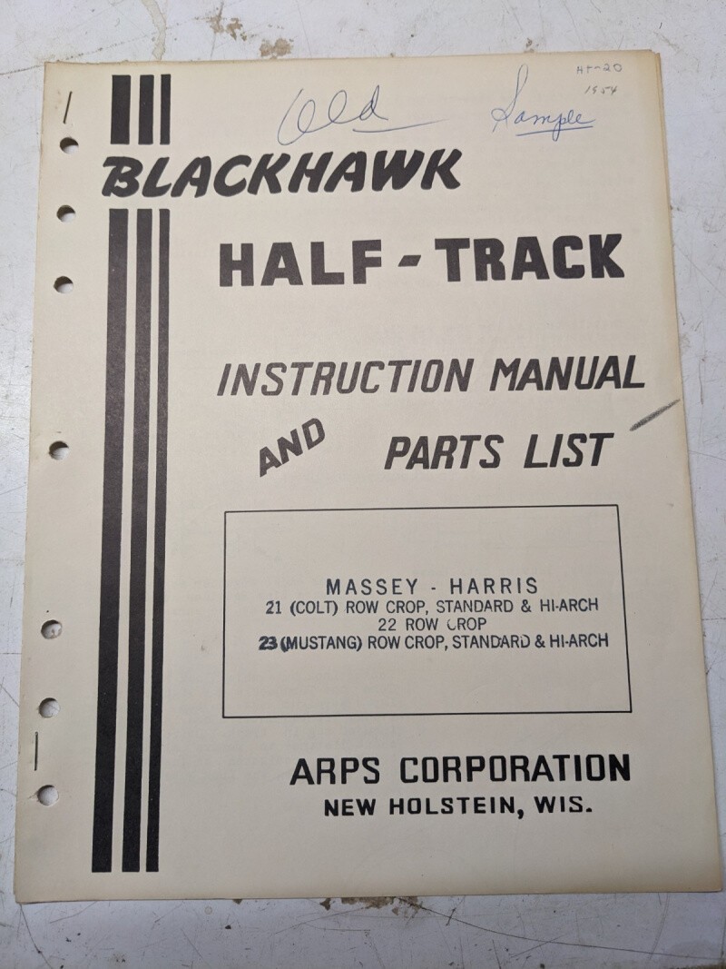 Arps Tractor Half-Track Instruction Owner Manual Parts List Massey Harris Ht20
