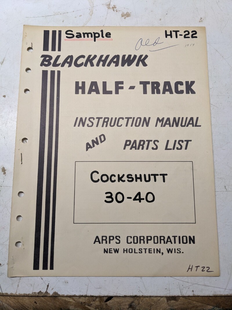 Arps Tractor Half-Track Instruction Owner Manual Parts List Cockshutt 30 40 Ht22