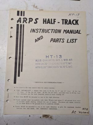 Arps Tractor Half-Track Instruction Owner Manual Parts List Allis Chalmers Ht13