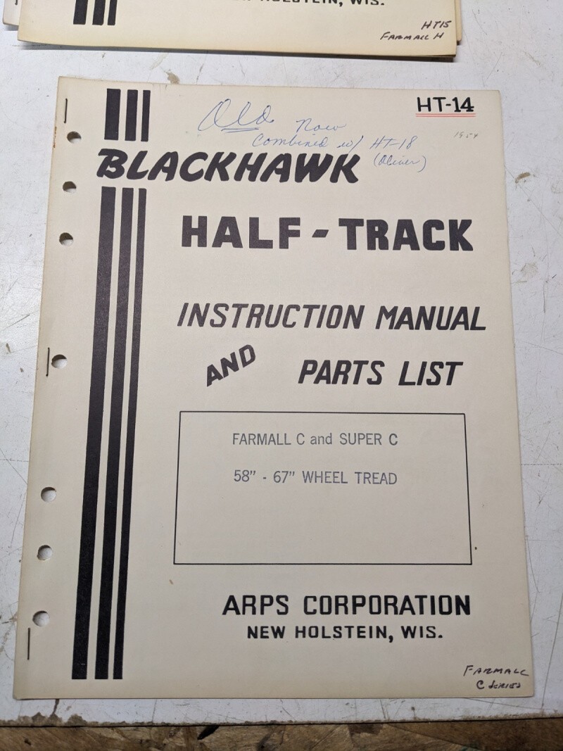 Arps Tractor Half-Track Instruction Owner Manual Parts List Farmall Super C Ht14