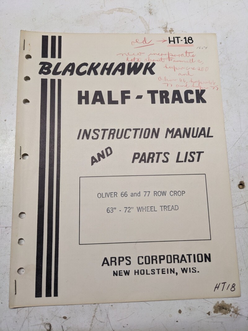 Arps Tractor Half-Track Instruction Owner Manual Parts List Oliver 66 77 Ht18