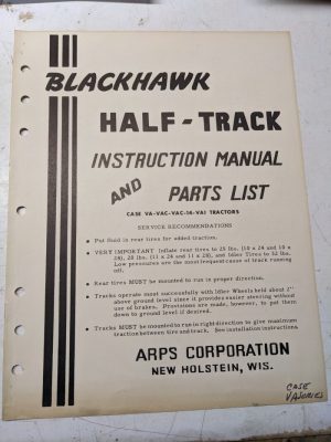 Arps Tractor Half-Track Instruction Owner Manual Parts List Case Va Vac Vai