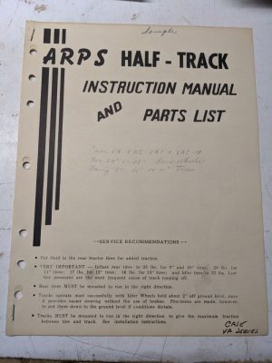 Arps Tractor Half-Track Instruction Owner Manual Parts List Case Va Series