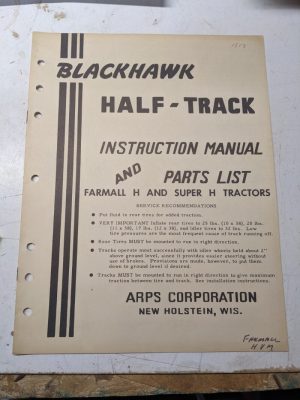 Arps Tractor Half-Track Instruction Owner Manual Parts List Farmall Super H 1953