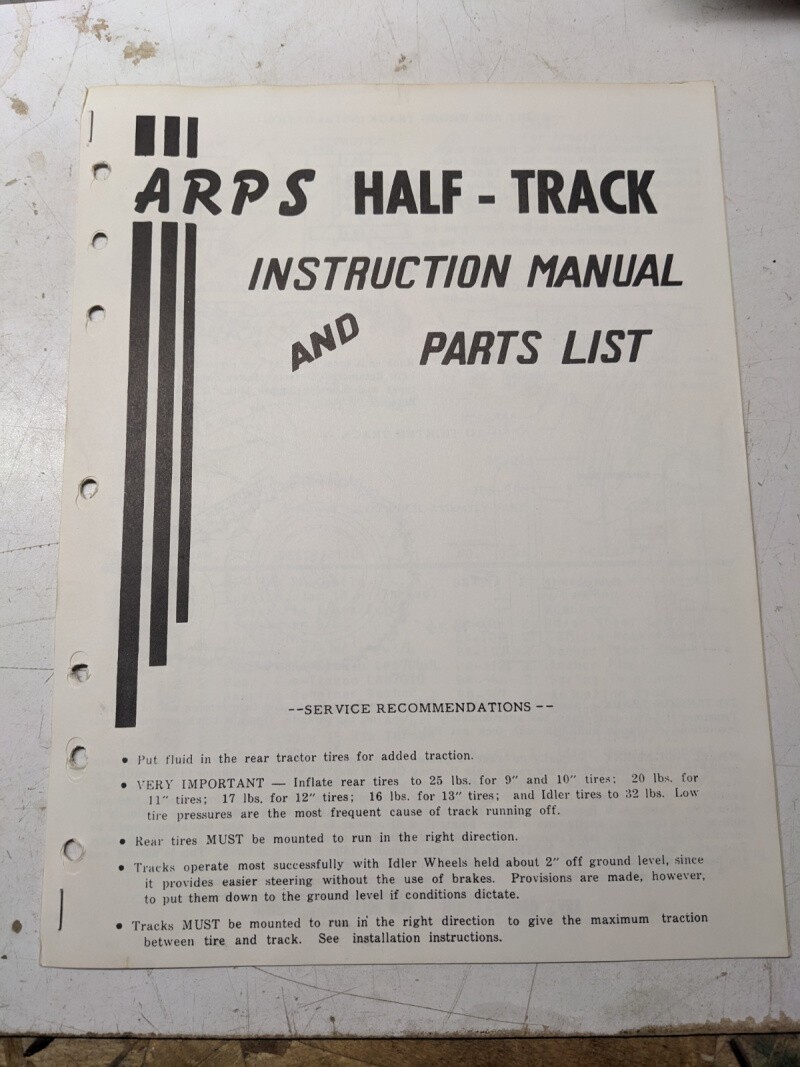 Arps Tractor Half-Track Instruction Owner Manual Parts List Heavy Duty Track