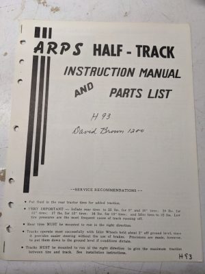 Arps Tractor Half-Track Instruction Owner Manual Parts List David Brown 1200 H93
