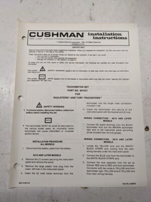 Cushman Installation Instructions Manual Tachometer Set 887031 1985