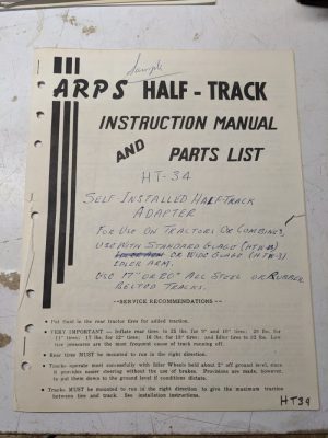 Arps Tractor Half-Track Instruction Owner Manual Parts List Self Install Combine