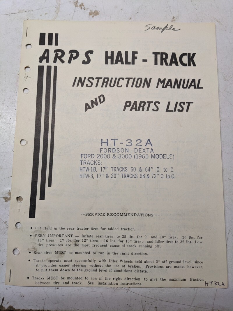 Arps Tractor Half-Track Instruction Owner Manual Parts List Fordson Dexta Ht32A