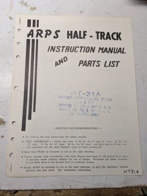 Arps Tractor Half-Track Instruction Owner Manual Parts List Massey Ferguson 65