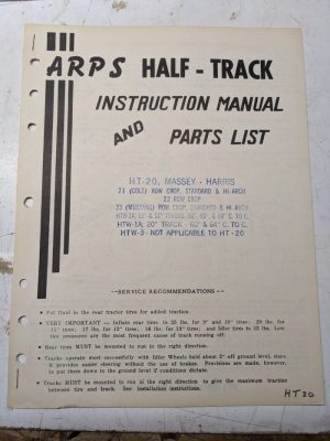 Arps Tractor Half-Track Instruction Owner Manual Parts List Massey Harris Ht20