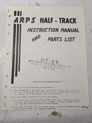 Arps Tractor Half-Track Instruction Owner Manual Parts List John Deere 420 435 W