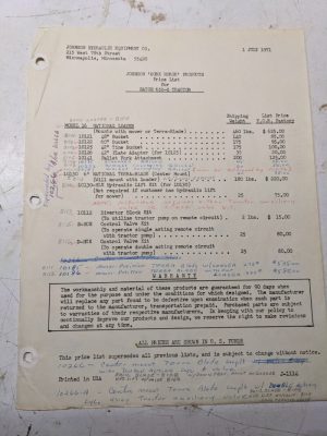 Johnson Work Horse Products Satoh 650-G Tractor Price List 1971 Attachment