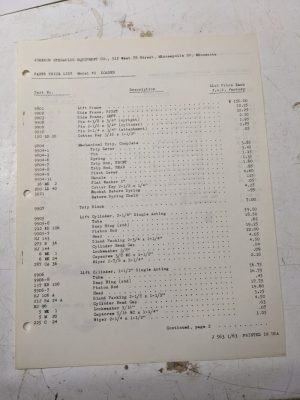 Johnson Work Horse Products Model 40 Loader Tractor Price List 1963 Attachment