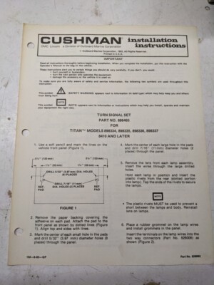 Cushman Installation Instructions Manual Turn Signal Set 886465 1983 Parts List