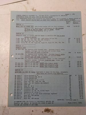 Johnson Work Horse Products Bx 9500 Model Loader Tractor Price List 1963