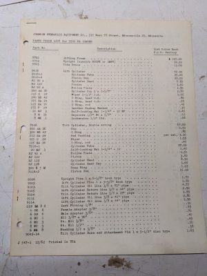 Johnson Work Horse Products Bx 9500 Model Loader Tractor Price List 12/62