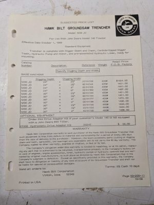 Hawk Bilt Groundsaw Trencher Model 1200 Jd 140 John Deere Tractor Attachment '68