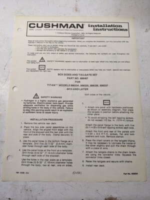 Cushman Installation Instructions Manual Box Sides Tailgate Set 886467 1983
