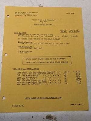Johnson Work Horse Products Bolens Compact Tractors Price List '71 Attachment