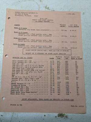 Johnson Work Horse Products Compact Tractors Price List '71 Attachments