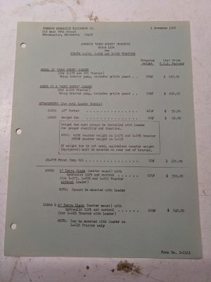 Johnson Work Horse Products Kubota L175-225 Compact Tractors Price List 1972 Nov