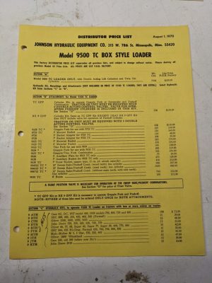 Johnson Work Horse Products 9500 Loader Tc Compact Tractors Price List 1970