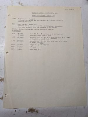 Johnson Work Horse Product Model Loader Kubota L175 20 -S L225 Kit Listing 1973