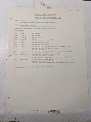 Johnson Work Horse Product Model 17 18 Loader Kubota L200-L260 Kit Listing 1973