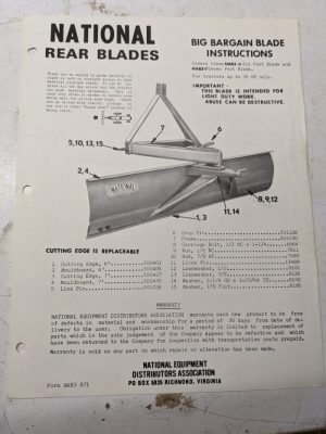 Nab3-6 Nab3-7 871 National Rear Blades Instructions Parts List Tractor