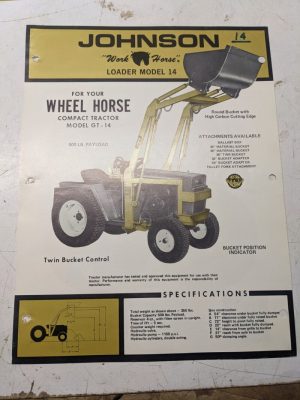 Johnson Work Horse Tractor Loader Model 14 Specs Attachments Brochure Gt-14