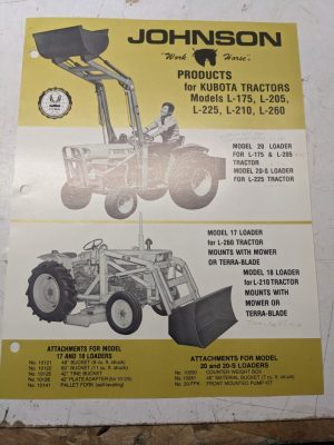 Johnson Work Horse Kubota L-175 L-205 L-225 L-210 L-260 Tractor Attachments 1972