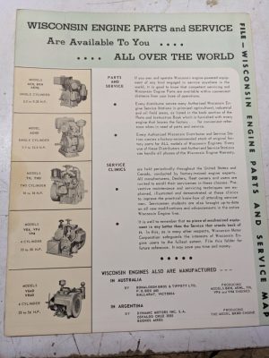 Vintage Wisconsin Engine Parts Service Map & Approved Service Station List