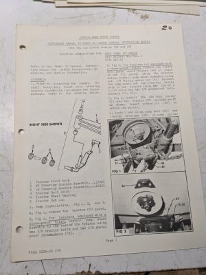 Johnson Work Horse Loader 20 Model B226 Supplement Manual Ihc Cub Lo-Boy 154 185