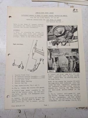 Johnson Work Horse Loader 20 Model B226 Supplement Manual Ihc Cub Lo Boy 154/185