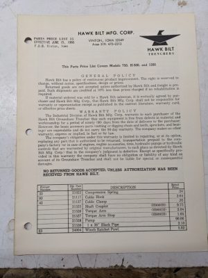 Hawk Bilt Groundsaw Trenchers 1966 Price List 750 H-900 1200 Model Tractor