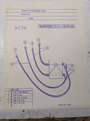 Johnson Work Horse Model 9500Bx Loader Hydraulic Kit Oliver 1600 9-Cth F-212