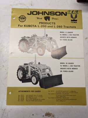 Specifications Johnson Work Horse Loader Model 17 18 Kubota L-200 L-260 Tractor