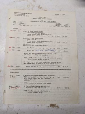 Johnson Work Horse Loader Model 20 Kubota L-175 205 225 Tractor Price List