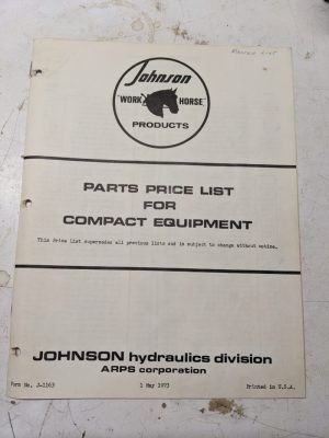 Johnson Work Horse Master Parts Price List Compact Equipment Tractors 1973
