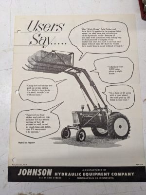 Johnson Hydraulic Equipment Company Work Horse Bale Ricker Pickup 1959