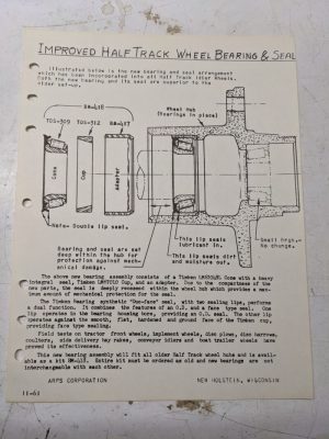 Arps Half Track Wheel Bearing & Seal Update Replacement 11-61 Tractor