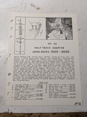 Arps Half Track Adapter Part List Jd John Deere Tractor Ht-36 1020 2020
