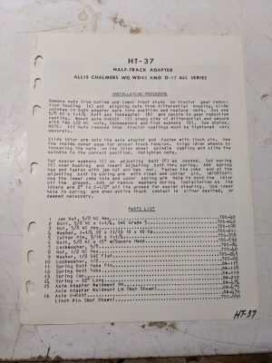 Arps Half Track Adapter Part List Allis Chalmers Wd 45 D17 Tractor Ht-37