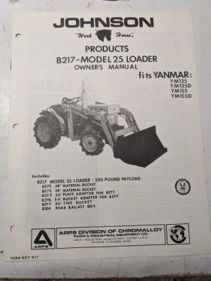 Johnson Workhorse 25 Loader Tractor Owner Manual Part List Yanmar B217 Ym135D