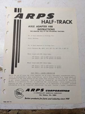 Arps Tractor Half-Track Axle Adapter Instructions Parts List H88 Allis Chalmers