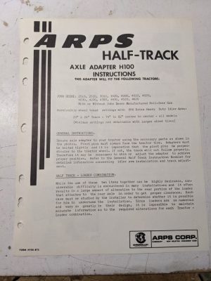 Arps Tractor Half-Track Axle Adapter Instructions Parts List H100 John Deere Jd
